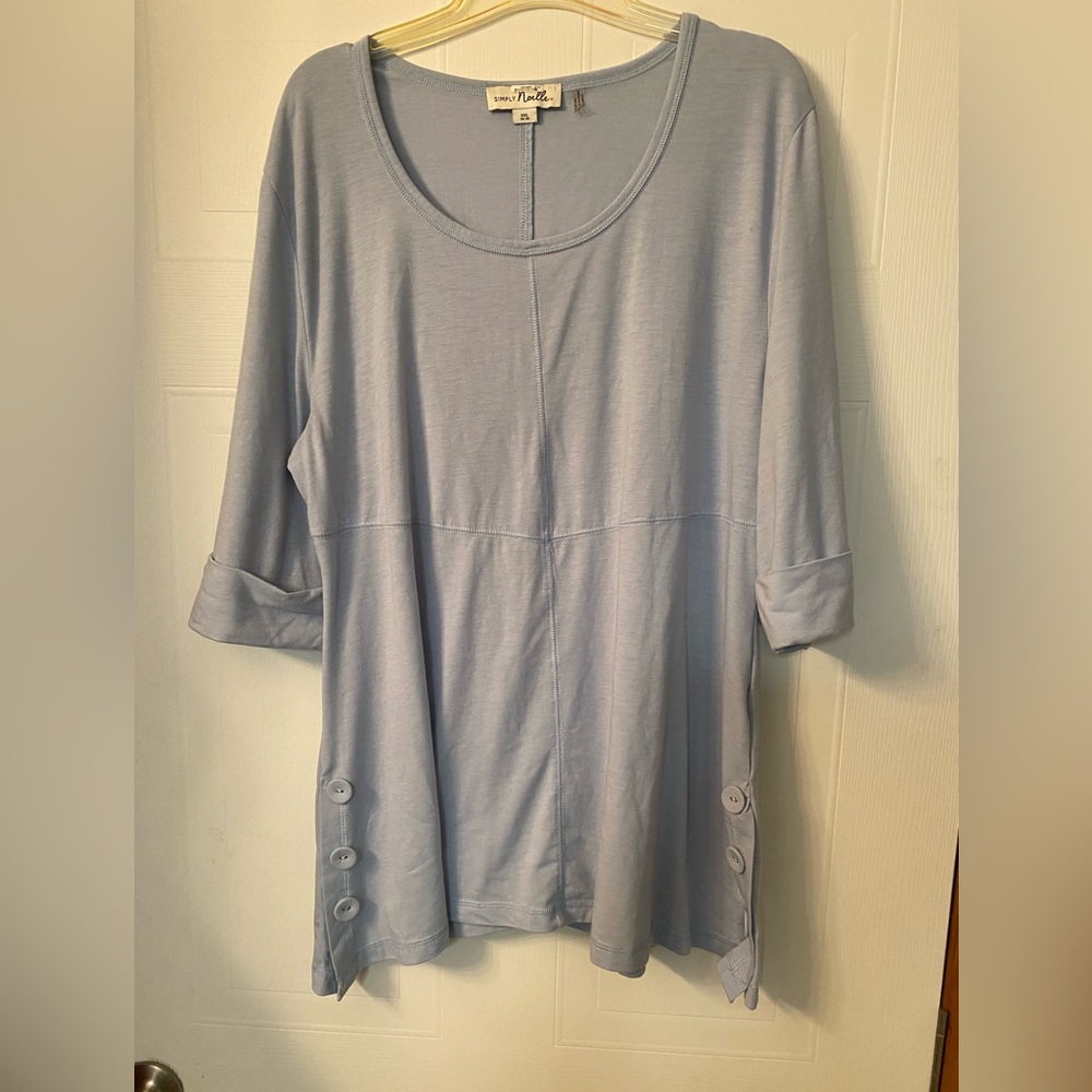 Simply Noelle Pale Blue Pull Over Top Button Accents Womens Size XXL